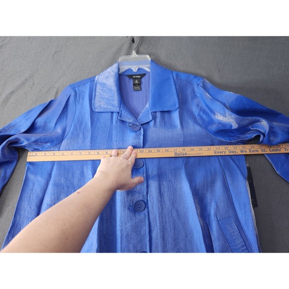 Ali Miles Shirt Womens 1X Blue Eclectic Button Up Long Sleeve Collar Shimmer NWT - Picture 10 of 11